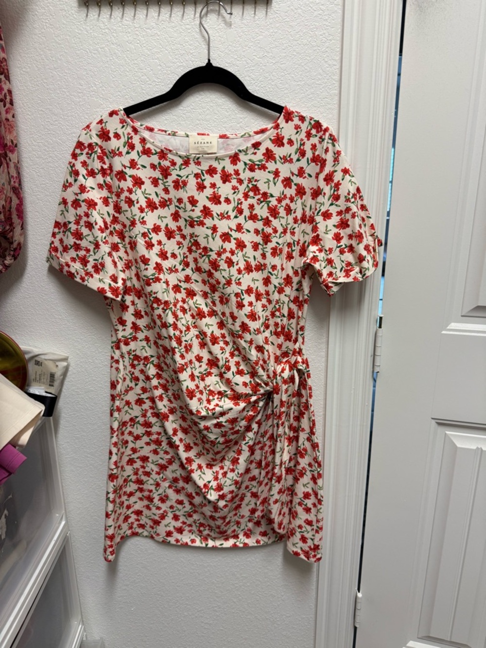 Sezane Short Pippa Dress in Coral Flowers - Picture 3 of 4